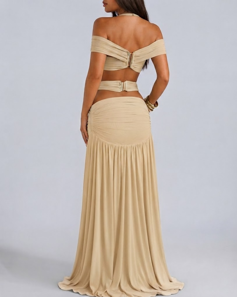 Sexy Halter Crop Top & Bodycon Maxi Skirt Set