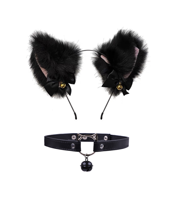 Sexy Bell Collar Tail Jewelry Maid Costume Headdress Neck Accessory Props Set