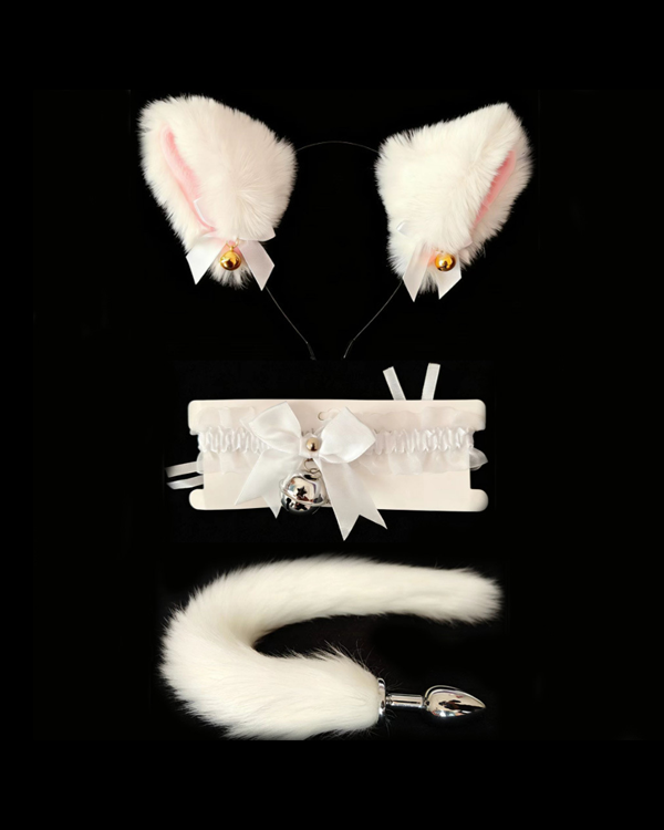 Sexy Bell Collar Tail Jewelry Maid Costume Headdress Neck Accessory Props Set