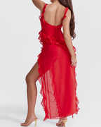 Sexy Ruffle Trim Slit Maxi Dress