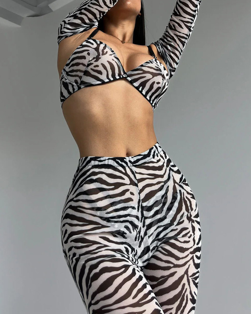 Sexy Zebra Print 4-Piece Lingerie Set