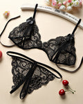 Open Crotch Three-point Two-piece Sexy Lace Underwear Women's Sexy Passion Thong
