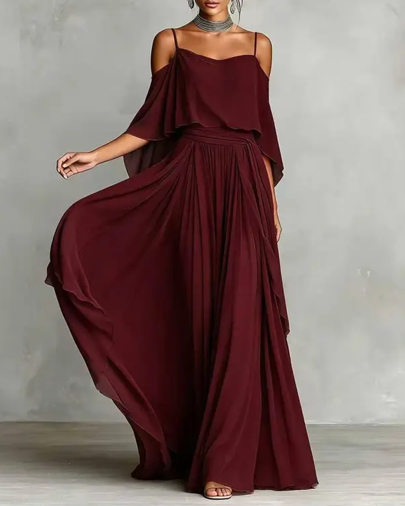 Chiffon Off-Shoulder Cami Wide-Leg Pants Set