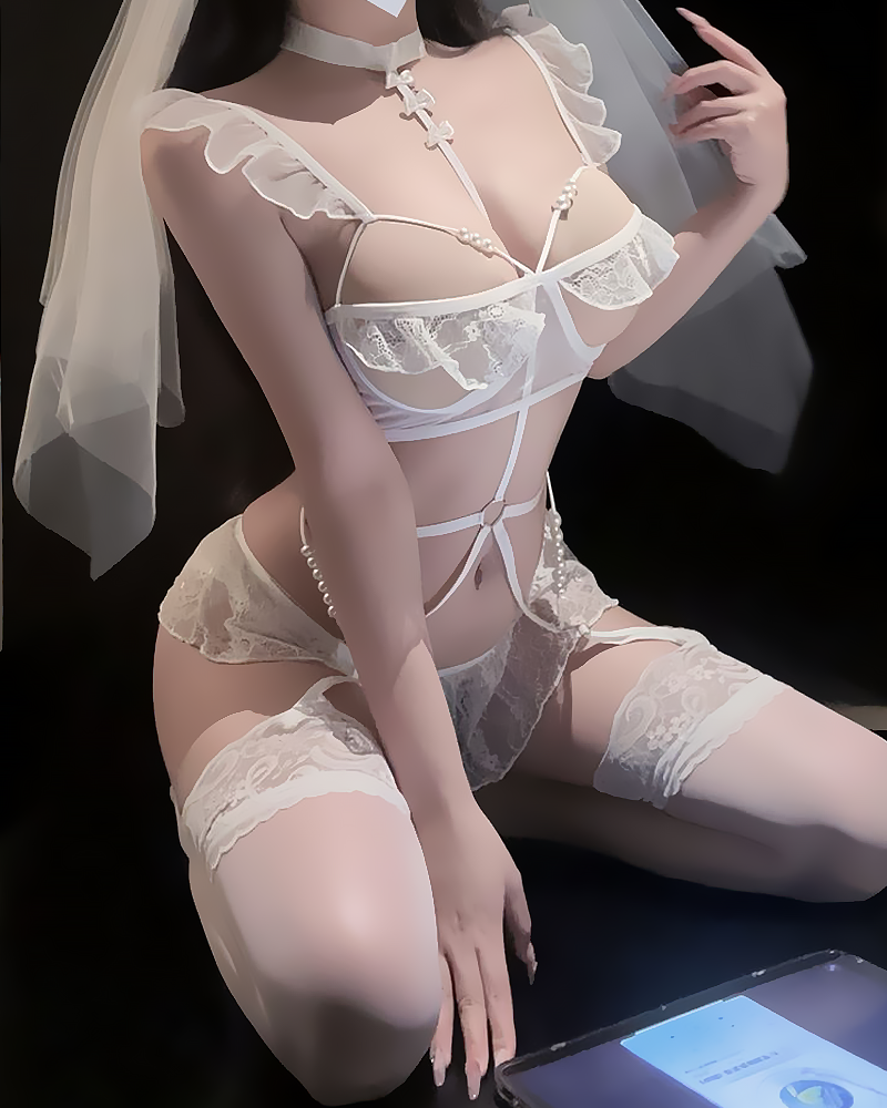 Elegant Lace Sheer Bridal-Inspired Sleepwear Lingerie Set