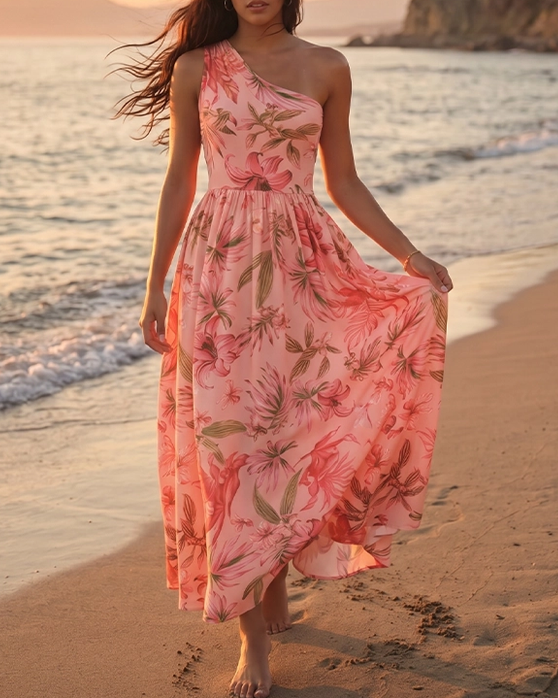 Sexy Pink Lily Print Swimsuit Set