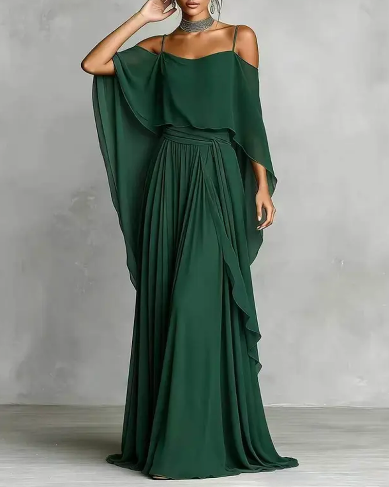 Chiffon Off-Shoulder Cami Wide-Leg Pants Set