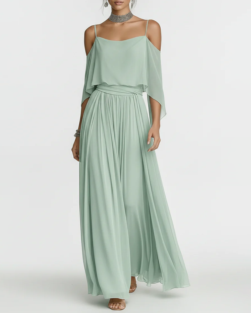 Chiffon Off-Shoulder Cami Wide-Leg Pants Set
