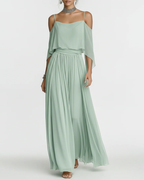 Chiffon Off-Shoulder Cami Wide-Leg Pants Set