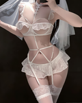 Elegant Lace Sheer Bridal-Inspired Sleepwear Lingerie Set