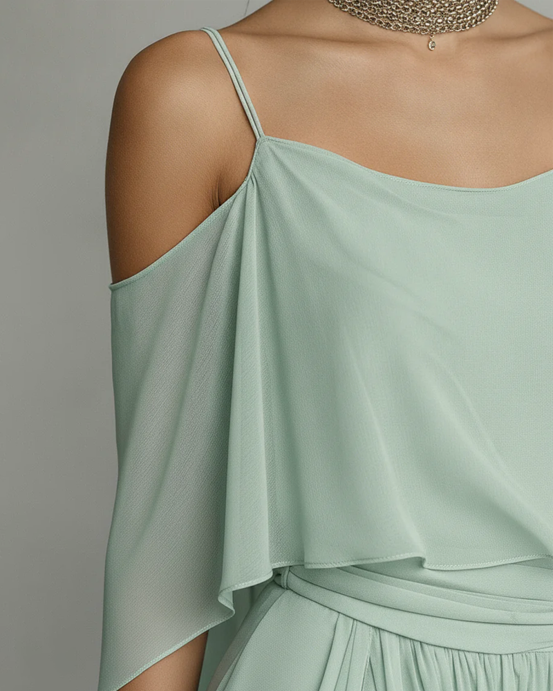 Chiffon Off-Shoulder Cami Wide-Leg Pants Set