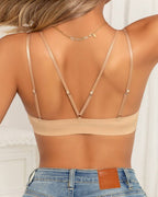 Front Closure Wireless Cross Straps Bra-Tan