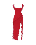 Sexy Ruffle Trim Slit Maxi Dress