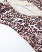 Sexy Leopard Print Strappy Lace Patchwork Slit Crop Dress