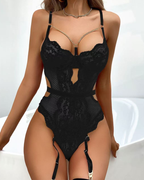 Sexy Metal Chain Lace Mesh Shaping Bodysuit