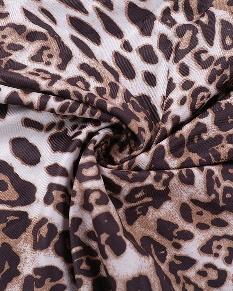 Sexy Leopard Print Strappy Lace Patchwork Slit Crop Dress