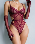 Sexy Lace Mesh Shaping Cutout Bodysuit with Gloves