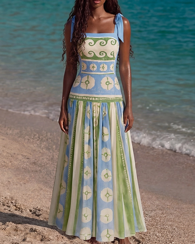 Adjustable Shoulder Straps Printed Swimsuit Set