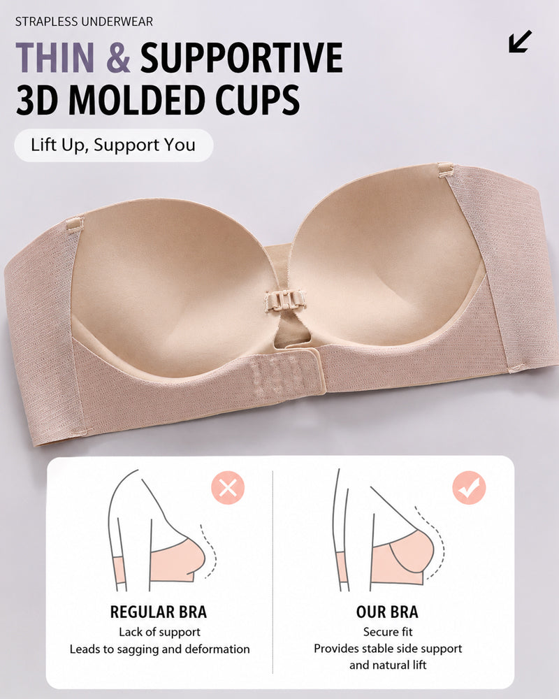 Double Front Closure Strapless Seamless Wire-free Push-up Bra