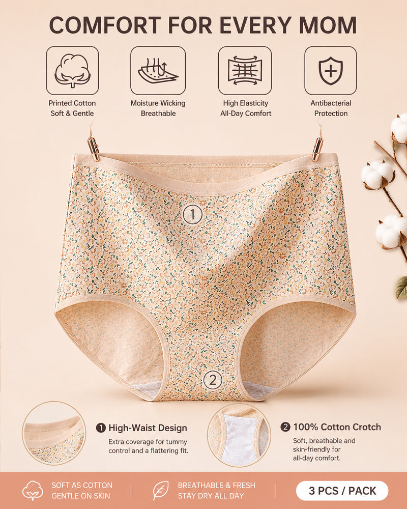 4-Pack High Waist Cotton Printed Loose Stretch Briefs