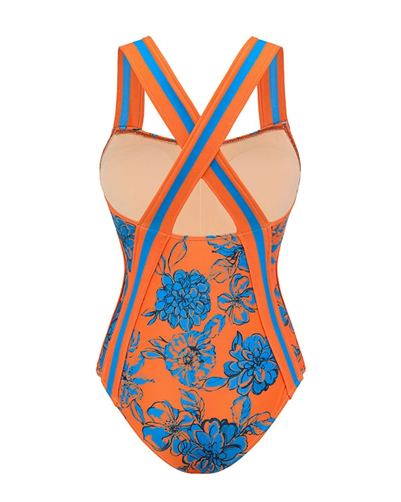 Bandeau Color Block Blossom Print Swimsuit Set