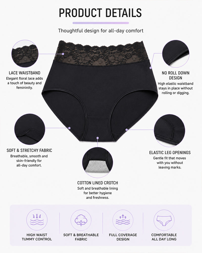 5-Pack Lace Trim Cotton Seamless Panties