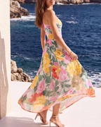 Adjustable Strap Abstract Floral Swimsuit Set