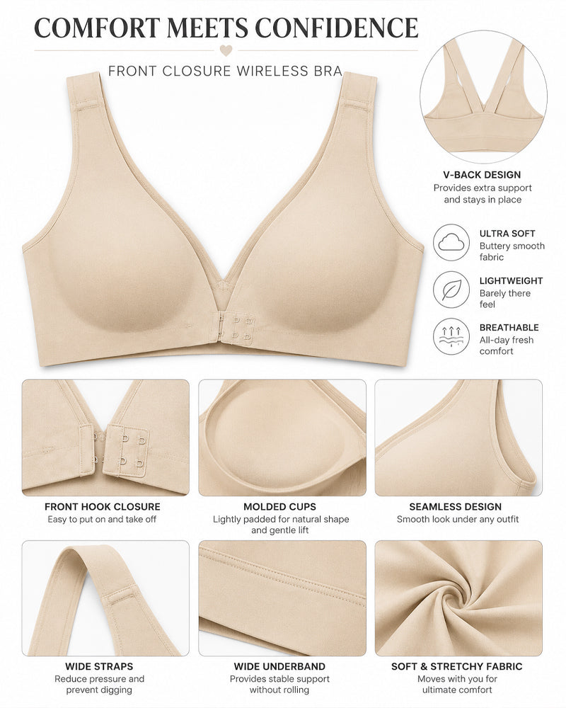 2-Pack Front Closure Deep V Seamless Push-up Wireless Bra