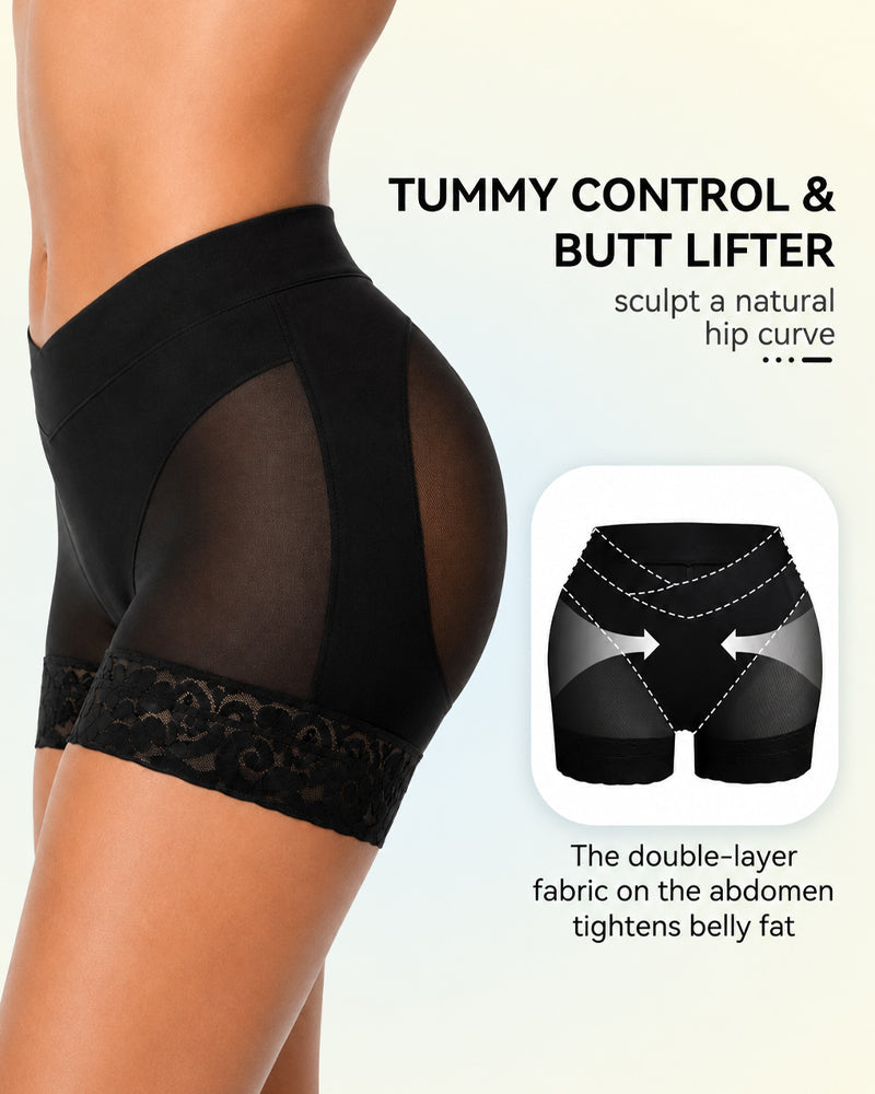V Crossover Sheer Mesh Elastic Tummy Control Butt Lifting Shaping Panties