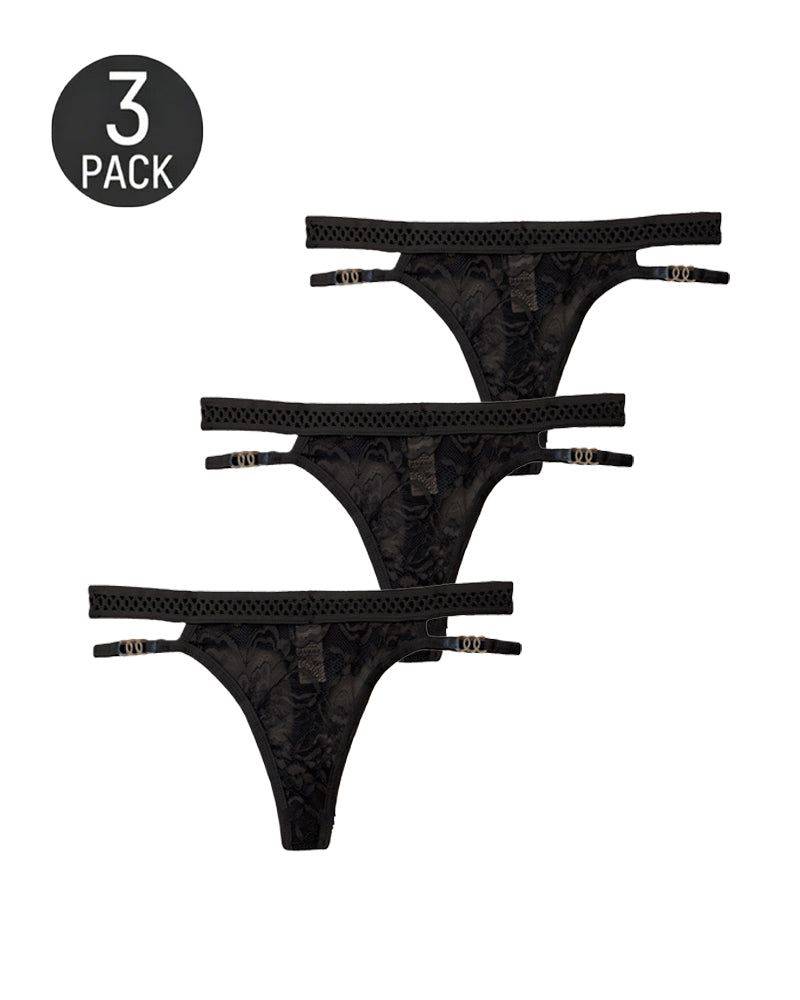 Multiple-Pack Sexy Lace Mesh Metal Buckle Decoration Thongs