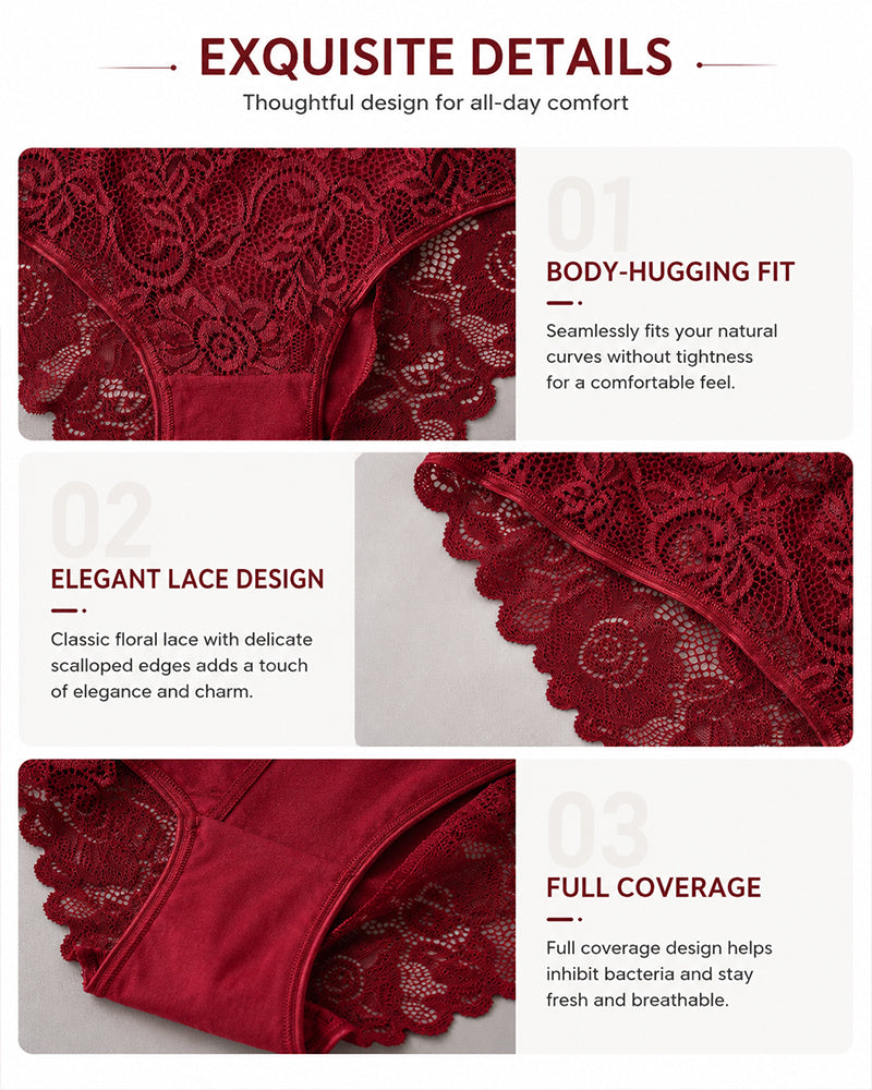 5-Pack Sexy Lace Openwork Cotton Crotch High Elastic Panties