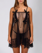 Sexy Off Shoulder Mesh Eyelash Lace Babydoll Lingerie Set