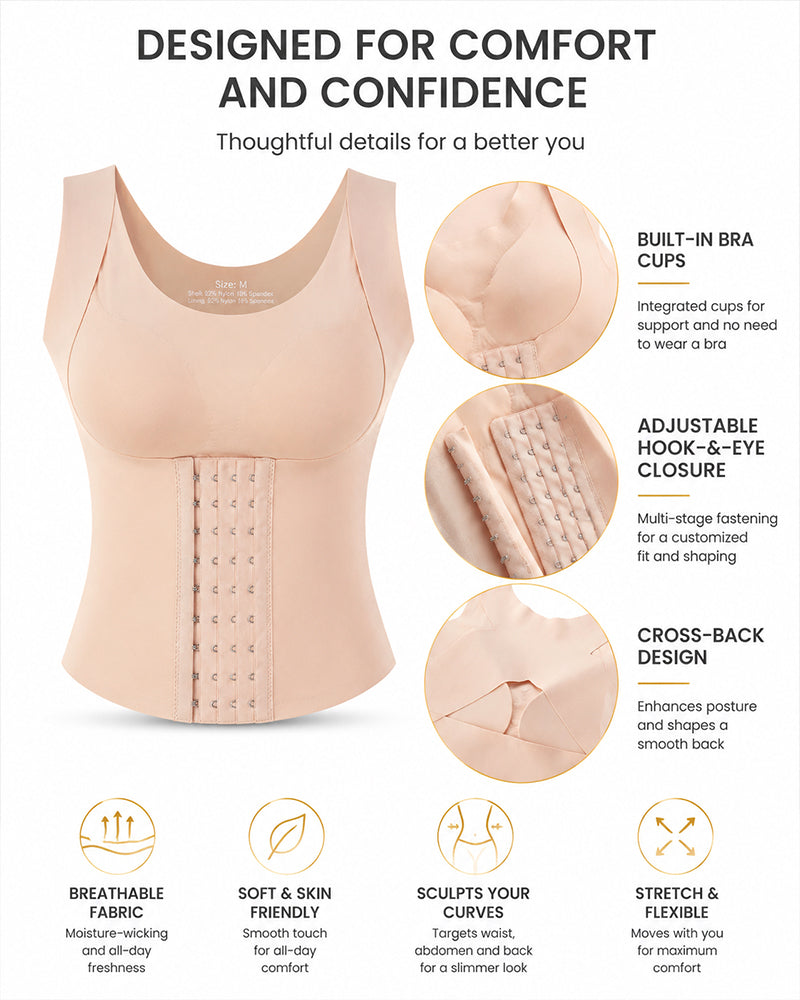 4-in-1 Seamless Front Closure Tummy Control Wire-Free Bra Crossback Shaping Vest