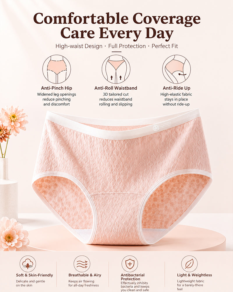 4-Pack Mid-waist Cotton Antibacterial Seamless Jacquard Breathable Briefs