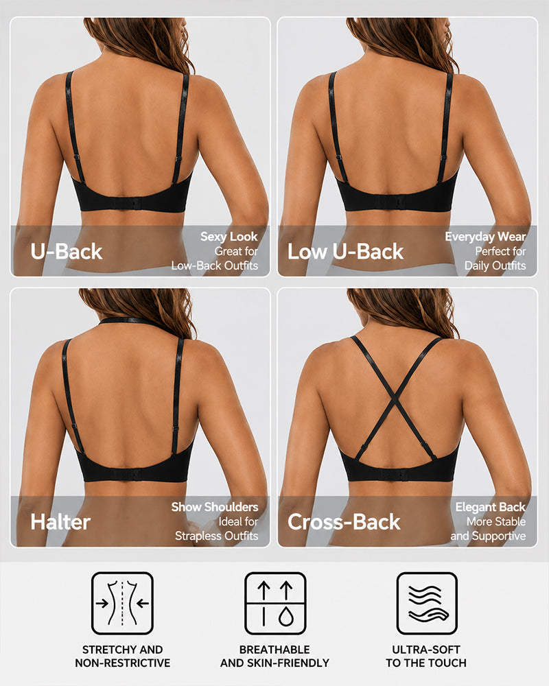 Women's Deep V Seamless Invisible Adjustable Strap Bra