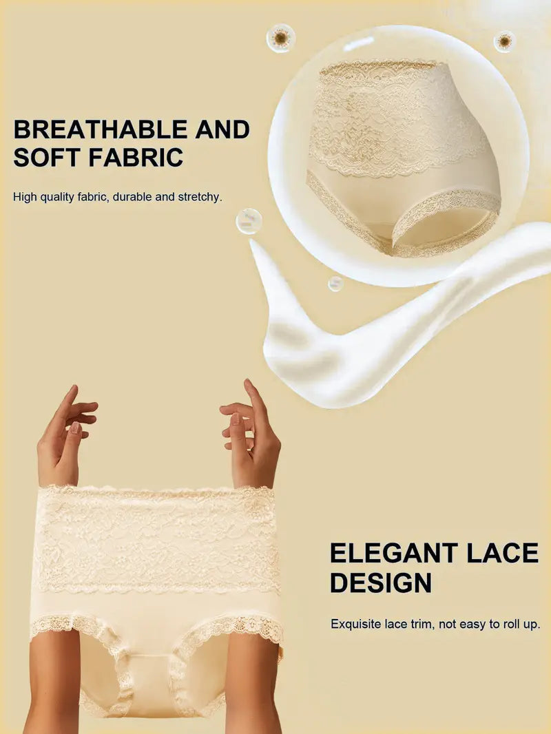 Women's High-waisted Tummy-controlling Lace Cotton Comfortable Breathable Panties