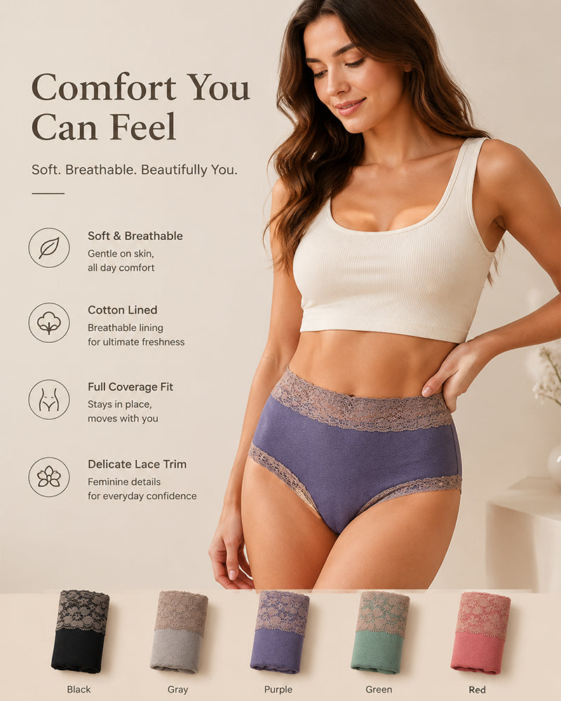 High-Waist Cotton Lace Briefs