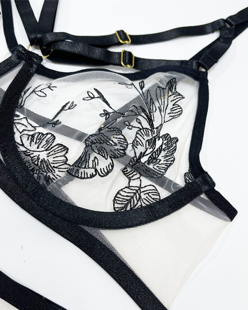 Lace Embroidered Crisscross Lingerie