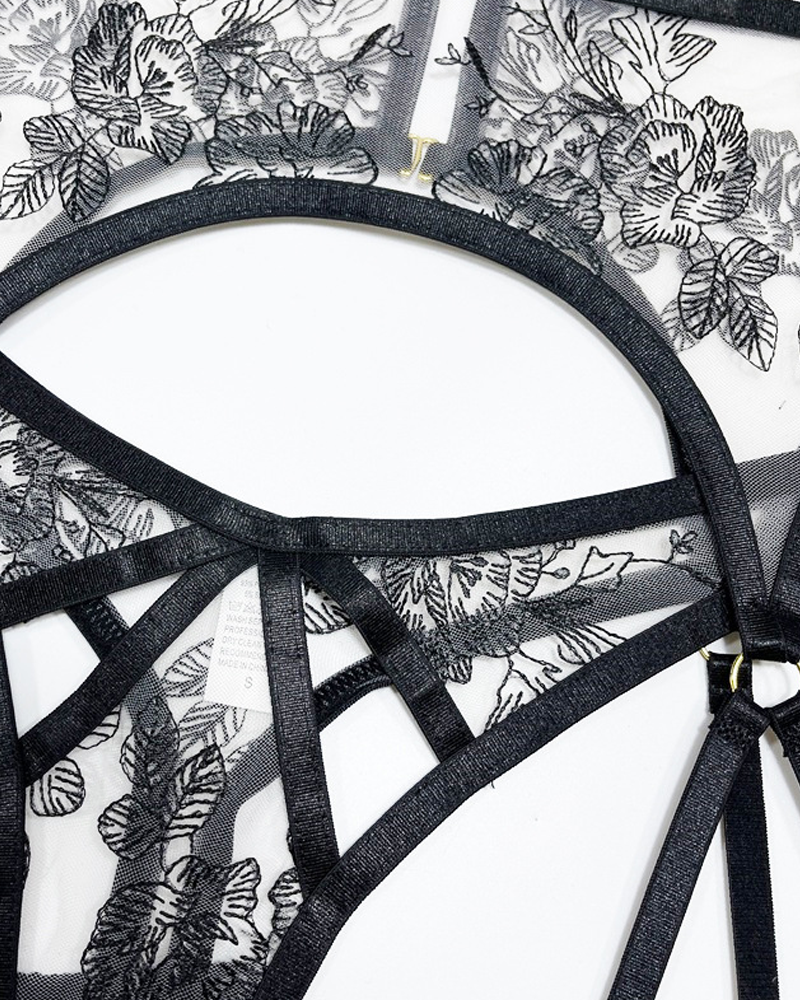 Lace Embroidered Crisscross Lingerie