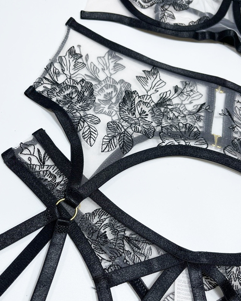 Lace Embroidered Crisscross Lingerie