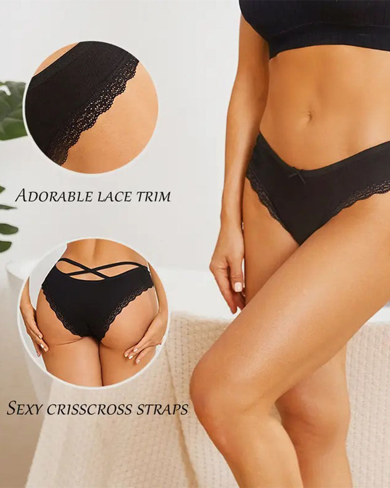 Women's Underwear Threaded Cotton Underwear Cute Bow Low Waist Bikini Lace Panties For Women