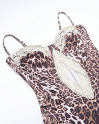 Sexy Leopard Print Strappy Lace Patchwork Slit Crop Dress