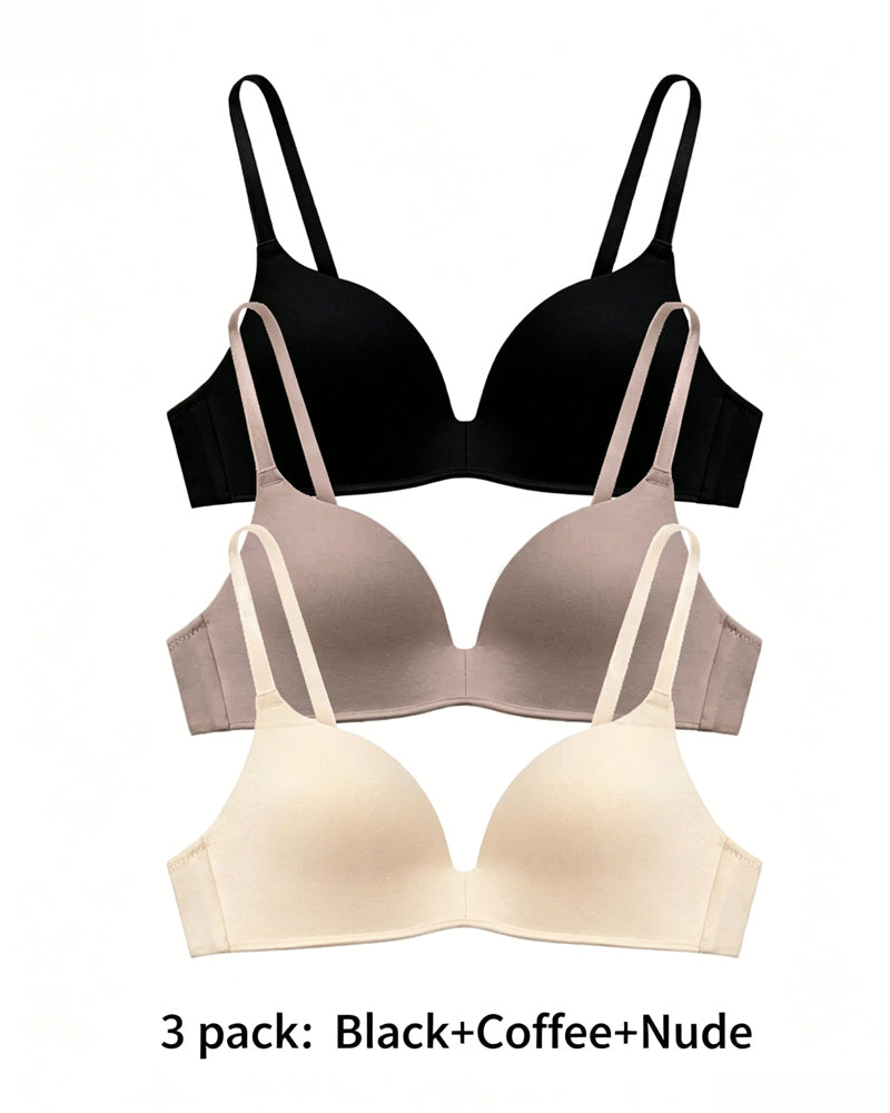 3-Pack Comfortable Wire-Free V-Neck T-Shirt Bra