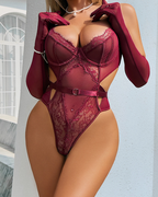 Sexy Lace Mesh Shaping Cutout Bodysuit with Gloves