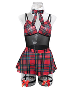 Sexy Sheer Mesh Plaid Patchwork Suspender Bodysuit Lingerie