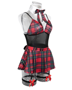 Sexy Sheer Mesh Plaid Patchwork Suspender Bodysuit Lingerie