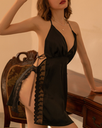 Sexy Deep V Lace Cut-Out Backless High Slit Tie Nightgowns