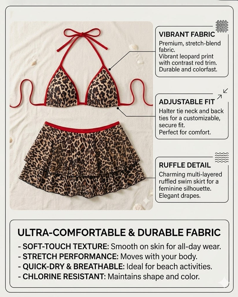 Sexy Colorblock Leopard Tie-Side Bikini Set