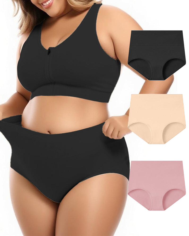 Plus Size High Waist Pure Cotton Breathable Elastic Briefs