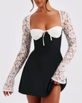 Elegant Lace Long Sleeve Backless Tie-Up Dress