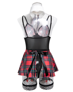 Sexy Sheer Mesh Plaid Patchwork Suspender Bodysuit Lingerie